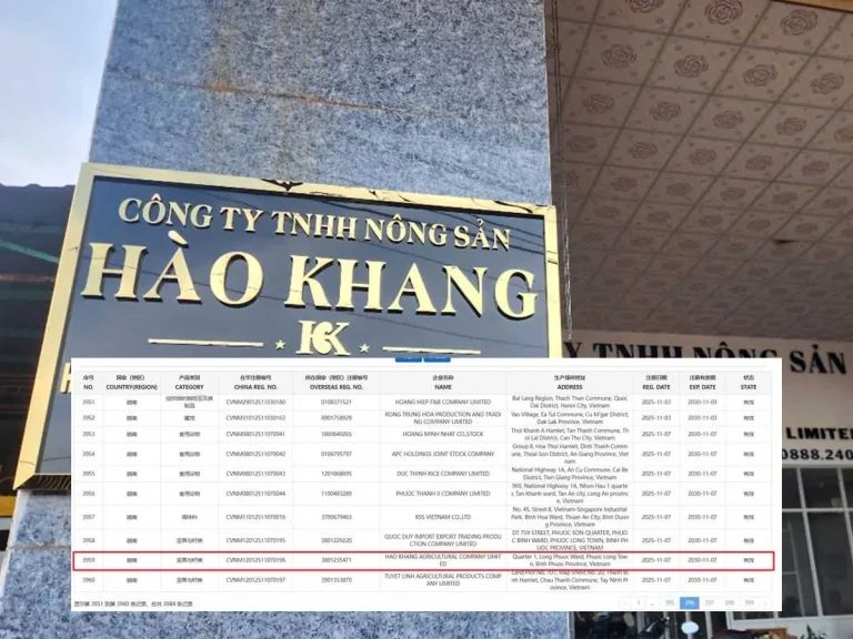 SNI đăng ký GACC điều Hào Khang